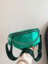 Crocodile Embossed Fanny Pack Chain Decor Metallic PU Funky