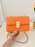 Mini Square Bag Funky Neon Orange Quilted Twist Lock Chain Flap PU