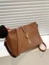 Brown Square Bag Crocodile Embossed Tassel Decor Adjustable Strap PU