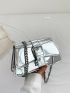 Small Square Bag Funky Metallic Buckle Decor Chain Flap PU