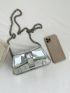 Small Square Bag Funky Metallic Buckle Decor Chain Flap PU