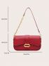 Red Square Bag Metal Decor Chain Flap PU