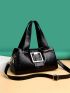 Medium Square Bag Buckle Decor Multi-Pocket Adjustable-Strap Large Capacity Shoulder Bag, Women's Soft Artificial Leather Handbag