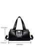 Medium Square Bag Buckle Decor Multi-Pocket Adjustable-Strap Large Capacity Shoulder Bag, Women's Soft Artificial Leather Handbag