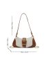 Medium Baguette Bag Colorblock Buckle Decor Zipper Chain