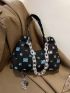 Polyester Hobo Bag Patch & Chain Decor Zipper