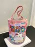 No-closure Bucket Bag Letter & Flower Pattern Double Handle Polyester