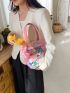 No-closure Bucket Bag Letter & Flower Pattern Double Handle Polyester
