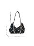 Polyester Hobo Bag Patch & Chain Decor Zipper