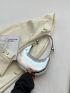 PU Hobo Bag Crocodile Embossed Top-Handle Silver