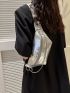 PU Fanny Pack Adjustable-strap Crocodile Embossed Silver