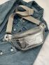 PU Fanny Pack Adjustable-strap Crocodile Embossed Silver