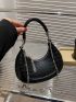 PU Hobo Bag Crocodile Embossed Tassel Decor Black