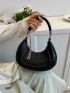 PU Hobo Bag Crocodile Embossed Tassel Decor Black