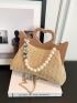 Kiss Lock Straw Bag Heart & Faux Pearl Decor