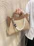 Kiss Lock Straw Bag Heart & Faux Pearl Decor