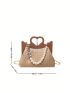 Kiss Lock Straw Bag Heart & Faux Pearl Decor