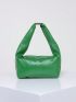 PU Square Bag Zipper Embossed Detail Top-Handle Green