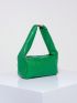 PU Square Bag Zipper Embossed Detail Top-Handle Green