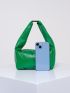 PU Square Bag Zipper Embossed Detail Top-Handle Green