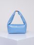 PU Square Bag Zipper Embossed Detail Top-Handle Blue