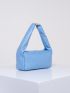 PU Square Bag Zipper Embossed Detail Top-Handle Blue