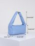 PU Square Bag Zipper Embossed Detail Top-Handle Blue