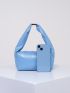 PU Square Bag Zipper Embossed Detail Top-Handle Blue