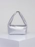 PU Square Bag Zipper Embossed Detail Top-Handle Silver