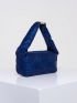 Navy Blue Square Bag Paisley Pattern Zipper Top-Handle