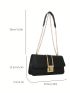 Crocodile Embossed Baguette Bag Medium Flap Black