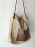 Patch Decor Straw Bag With Inner Pouch