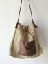 Patch Decor Straw Bag With Inner Pouch