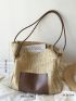 Patch Decor Straw Bag With Inner Pouch