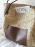 Patch Decor Straw Bag With Inner Pouch