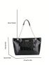 Crocodile Embossed Shoulder Tote Bag Large Capacity Black