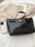 Crocodile Embossed Shoulder Tote Bag Large Capacity Black