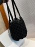 Small Bucket Bag Drawstring Design Solid Black