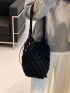 Small Bucket Bag Drawstring Design Solid Black