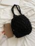 Small Bucket Bag Drawstring Design Solid Black