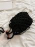 Small Bucket Bag Drawstring Design Solid Black