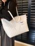 Quilted Shoulder Tote Bag Without Bag Charm White