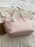 Quilted Shoulder Tote Bag Without Bag Charm White