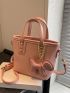 Small Bucket Bag Solid Color Double Handle With Bag Charm