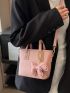 Small Bucket Bag Solid Color Double Handle With Bag Charm