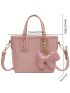 Small Bucket Bag Solid Color Double Handle With Bag Charm