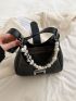 Pearl & Heart Decor Hobo Bag Black