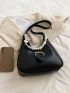 Pearl & Heart Decor Hobo Bag Black