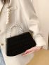Small Box Bag Argyle Embossed Faux Pearl Decor Chain Strap