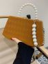 Small Box Bag Argyle Embossed Faux Pearl Decor Chain Strap